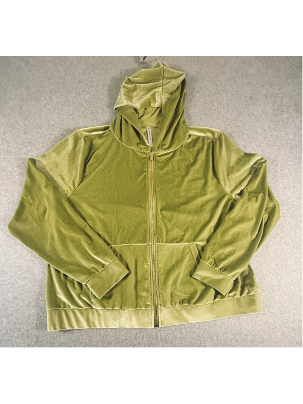Fabletics‎ Velour Zip Hoodie Womens XL Green Velvet Lounge Jacket Full Zip